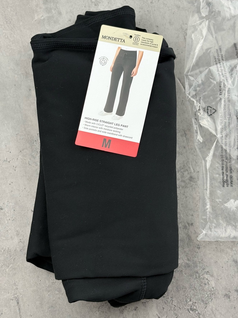 MONDETTA WOMEN'S  HIGH RISE ,STRETCH, STRAIGHT LEG ACTIVE PANT,BLACK,SIZE M. NWT